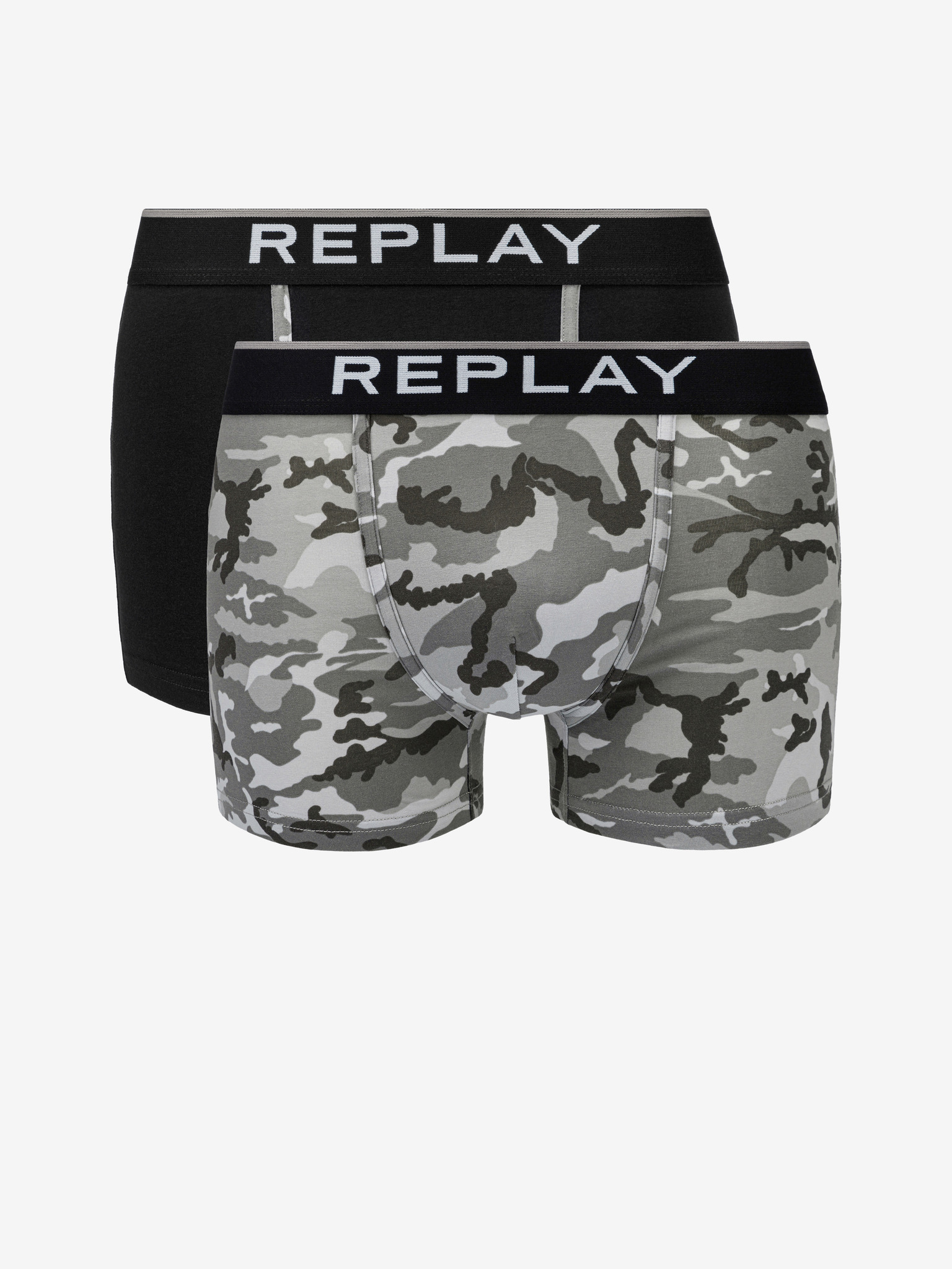 Obrázok Boxerky v štýle boxeriek 8 Cuff Logo&Camouflage 2Pcs Box - Black/Camoufl Grey Replay