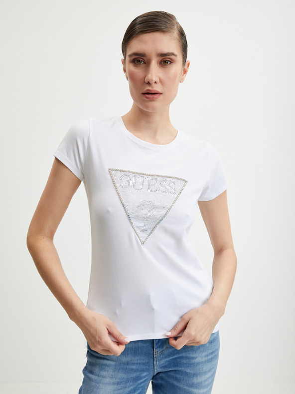 Дрехи > Тениски и топове > Тениски с къси ръкави Guess Crystal T-shirt Byal
