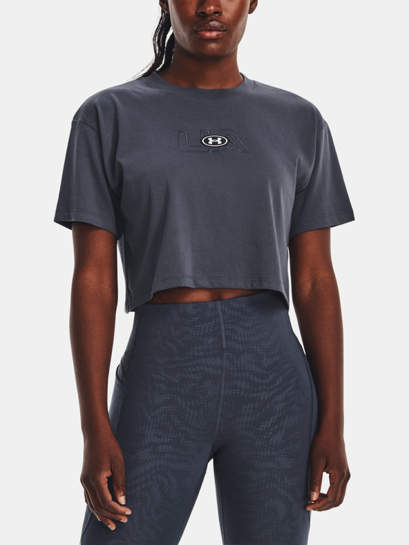 Дрехи > Тениски и топове > Тениски с къси ръкави Under Armour UA Branded Logo Crop SS T-shirt Siv