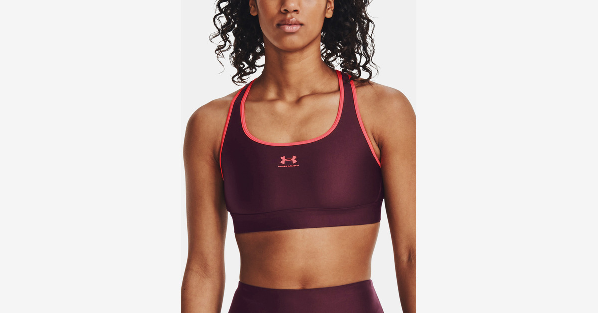 Under Armour HG Armour padless mid support sports bra in burgundy-Red