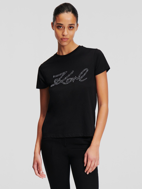 Levně Karl Lagerfeld Rhinestone Logo Triko Černá
