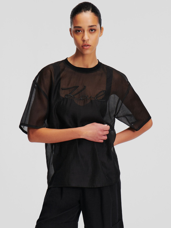 Levně Karl Lagerfeld Organza T-shirt Triko Černá