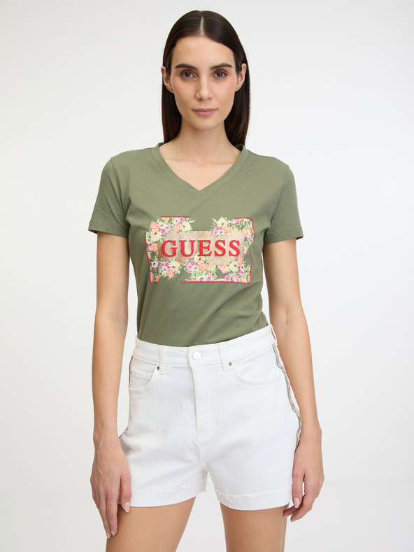 Guess Logo Flowers T-shirt Verde