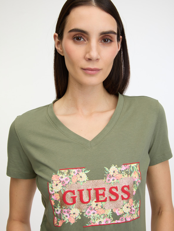 Guess Logo Flowers T-shirt Verde