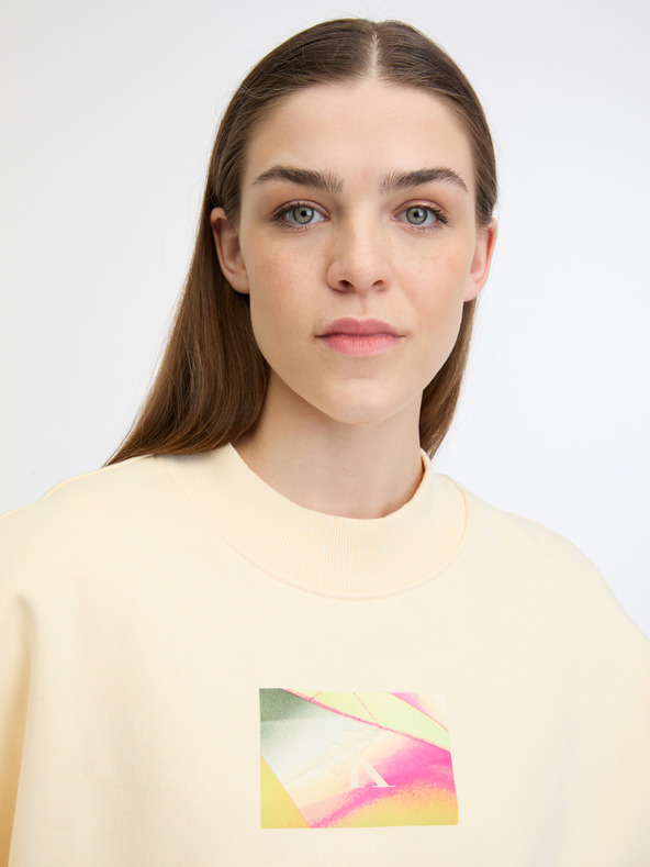 Calvin Klein Jeans Illuminated Box Logo Crew Neck Sweatshirt Amarillo