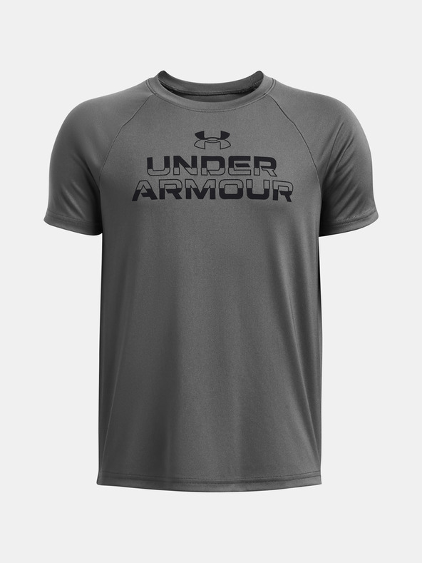 Under Armour UA Tech Split Wordmark SS Triko Šedá