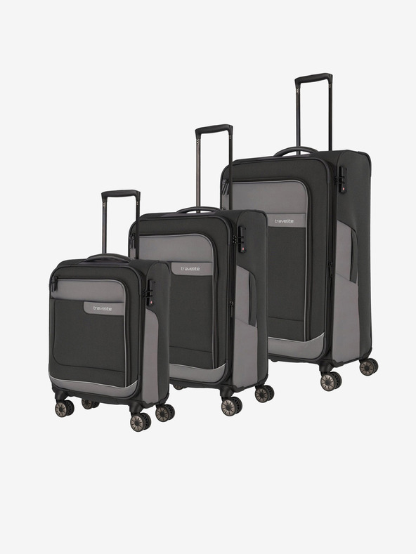 Travelite Viia 4w S,M,L + Duffle Anthracite Sada Šedá