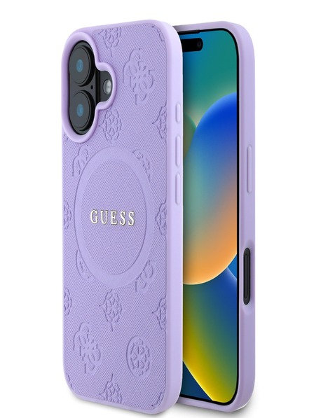 Guess Saffiano Peony Stamp MagSafe Phone 16 Purple Obal na telefon