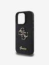 Guess PU Fixed Glitter 4G Metal Logo Zadní Kryt pro iPhone 16 Pro Max Black Obal na telefon