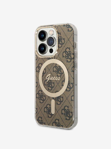 Guess IML 4G MagSafe Zadní Kryt pro iPhone 14 Pro Brown Obal na telefon