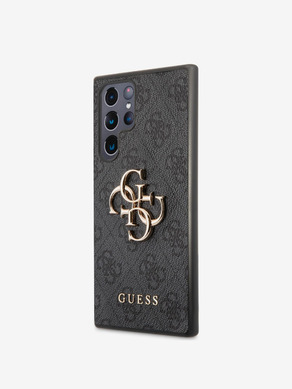 Guess PU 4G Metal Logo Zadní Kryt pro Samsung Galaxy S22 Ultra Grey Obal na telefon