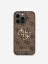 Guess PU 4G Metal Logo Zadní Kryt pro iPhone 14 Pro Max Brown Obal na telefon