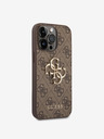 Guess PU 4G Metal Logo Zadní Kryt pro iPhone 14 Pro Max Brown Obal na telefon