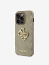 Guess PU Perforated 4G Glitter Metal Logo Zadní Kryt pro iPhone 14 Pro Max Gold Obal na telefon