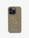 Guess PU Perforated 4G Glitter Metal Logo Zadní Kryt pro iPhone 14 Pro Max Gold Obal na telefon