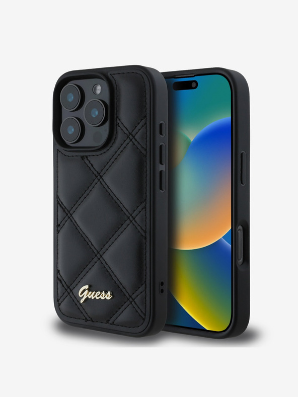 Levně Guess PU Leather Quilted Zadní Kryt pro iPhone 16 Pro Black Obal na telefon Fialová