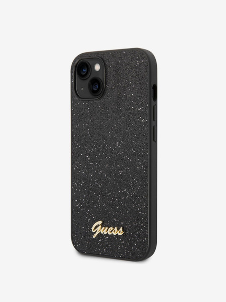 Guess PC/TPU Glitter Flakes Metal Logo Zadní Kryt pro iPhone 14 Black Obal na telefon