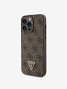 Guess PU 4G Strass Triangle Metal Logo Zadní Kryt pro iPhone 15 Pro Max Brown Obal na telefon