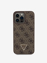 Guess PU 4G Strass Triangle Metal Logo Zadní Kryt pro iPhone 15 Pro Max Brown Obal na telefon