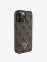 Guess PU 4G Strass Triangle Metal Logo Zadní Kryt pro iPhone 15 Pro Max Brown Obal na telefon