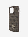 Guess PU 4G Strass Triangle Metal Logo Zadní Kryt pro iPhone 15 Pro Max Brown Obal na telefon