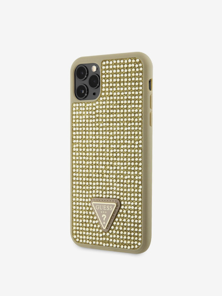 Guess Rhinestones Triangle Metal Logo Kryt pro iPhone 11 Pro Max Gold Obal na telefon