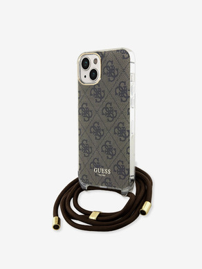 Guess IML 4G Printed Crossbody Popruh Zadní Kryt pro iPhone 15 Brown Obal na telefon