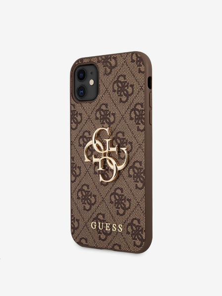 Guess PU 4G Metal Logo Zadní Kryt pro iPhone 11 Brown Obal na telefon