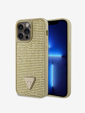 Guess Rhinestones Triangle Metal Logo Kryt pro iPhone 15 Pro Max Gold Obal na telefon