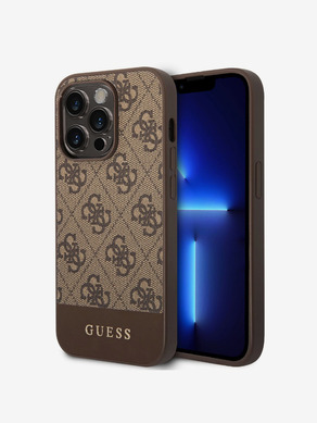 Guess PU 4G Stripe Zadní Kryt pro iPhone 14 Pro Max Brown Obal na telefon