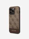 Guess PU 4G Stripe Zadní Kryt pro iPhone 14 Pro Max Brown Obal na telefon