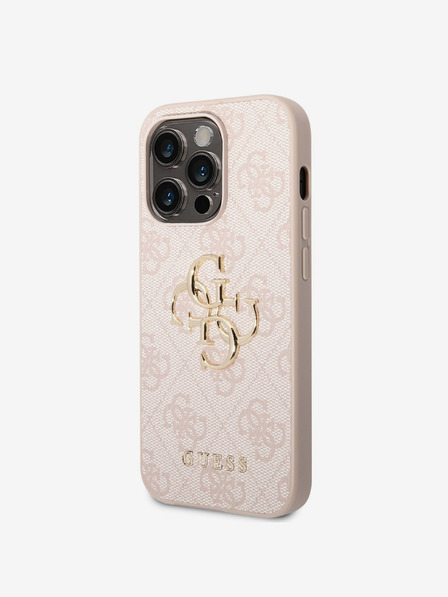 Guess PU 4G Metal Logo Zadní Kryt pro iPhone 14 Pro Max Pink Obal na telefon