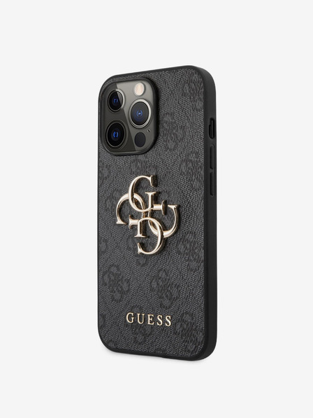 Guess PU 4G Metal Logo Zadní Kryt pro iPhone 13 Pro Max Grey Obal na telefon