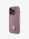 Guess Rhinestones Triangle Metal Logo Kryt pro iPhone 15 Pro Pink Obal na telefon