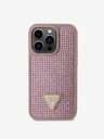 Guess Rhinestones Triangle Metal Logo Kryt pro iPhone 15 Pro Pink Obal na telefon