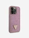 Guess Rhinestones Triangle Metal Logo Kryt pro iPhone 15 Pro Pink Obal na telefon