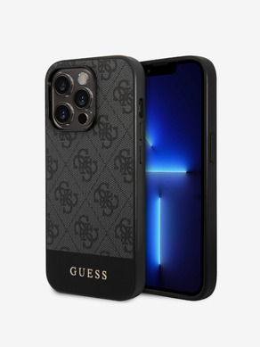 Guess PU 4G Stripe Zadní Kryt pro iPhone 14 Pro Grey Obal na telefon