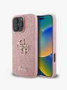 Guess PU Fixed Glitter 4G Metal Logo Zadní Kryt pro iPhone 16 Pro Pink Obal na telefon