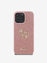 Guess PU Fixed Glitter 4G Metal Logo Zadní Kryt pro iPhone 16 Pro Pink Obal na telefon