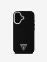 Guess PU Grained Triangle Logo Zadní Kryt pro iPhone 16 Black Obal na telefon