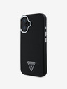 Guess PU Grained Triangle Logo Zadní Kryt pro iPhone 16 Black Obal na telefon