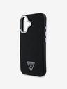 Guess PU Grained Triangle Logo Zadní Kryt pro iPhone 16 Black Obal na telefon