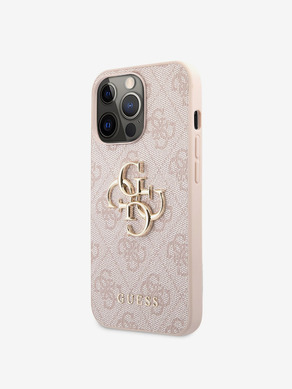 Guess PU 4G Metal Logo Zadní Kryt pro iPhone 13 Pro Pink Obal na telefon