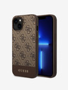 Guess PU 4G Stripe Zadní Kryt pro iPhone 14 Brown Obal na telefon