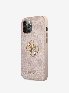 Guess PU 4G Metal Logo Zadní Kryt pro iPhone 12 Pro Max Pink Obal na telefon