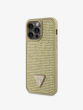 Guess Rhinestones Triangle Metal Logo Kryt pro iPhone 14 Pro Max Gold Obal na telefon