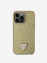 Guess Rhinestones Triangle Metal Logo Kryt pro iPhone 14 Pro Max Gold Obal na telefon