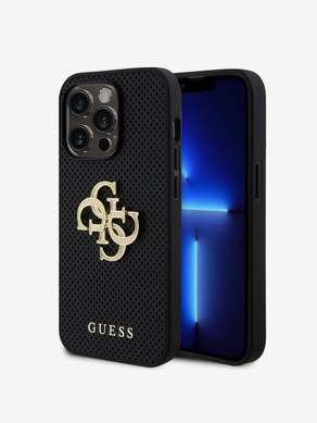 Guess PU Perforated 4G Glitter Metal Logo Zadní Kryt pro iPhone 15 Pro Black Obal na telefon