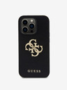 Guess PU Perforated 4G Glitter Metal Logo Zadní Kryt pro iPhone 15 Pro Black Obal na telefon