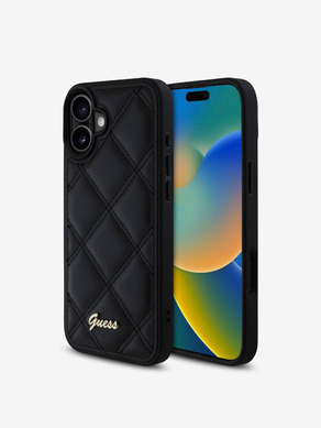 Guess PU Leather Quilted Zadní Kryt pro iPhone 16 Black Obal na telefon